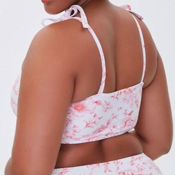 New Plus Size Floral Print Self-Tie Bikini Top - Picture 4 of 4